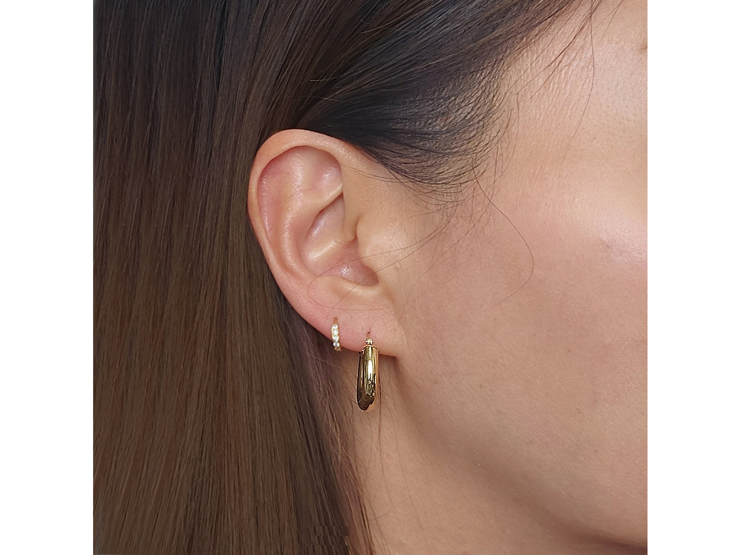 14K Solid gold Round Hollow thick chunky hoops earrings