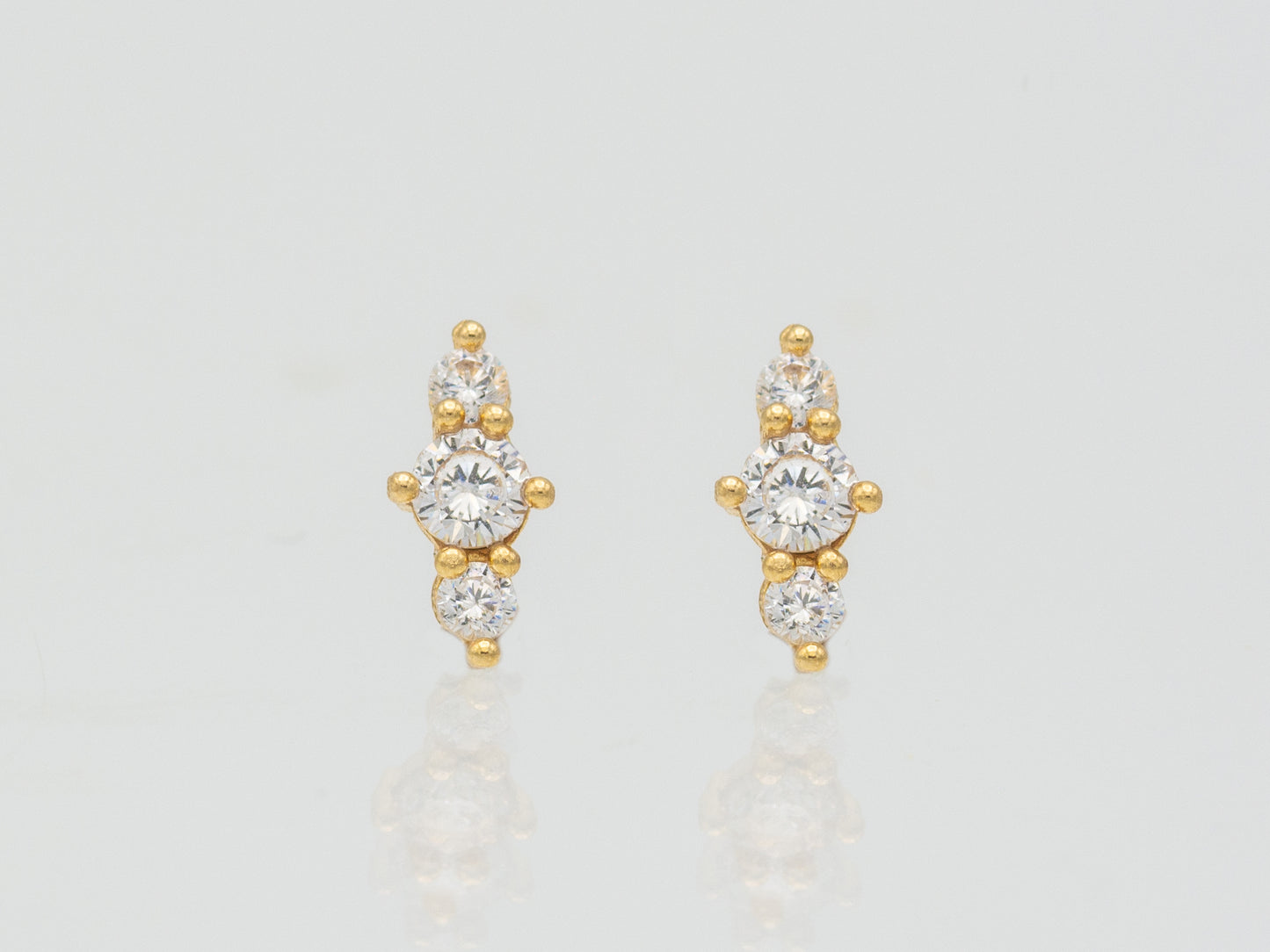 14k solid gold Triple CZ sparkling stud earrings