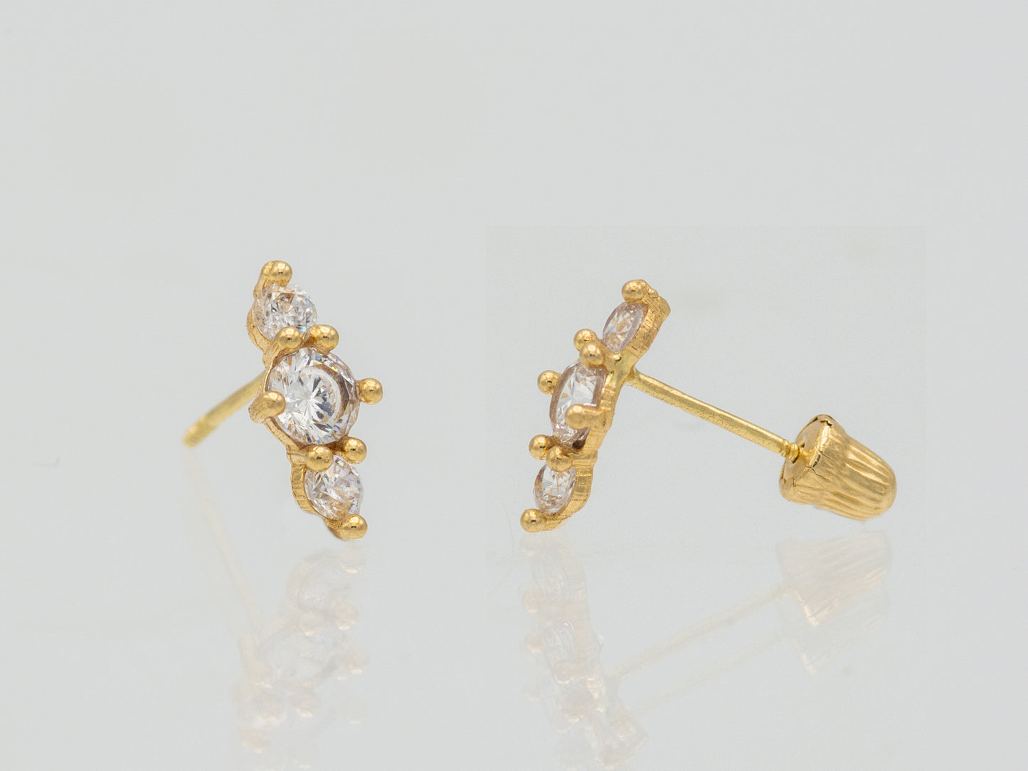14k solid gold Triple CZ sparkling stud earrings