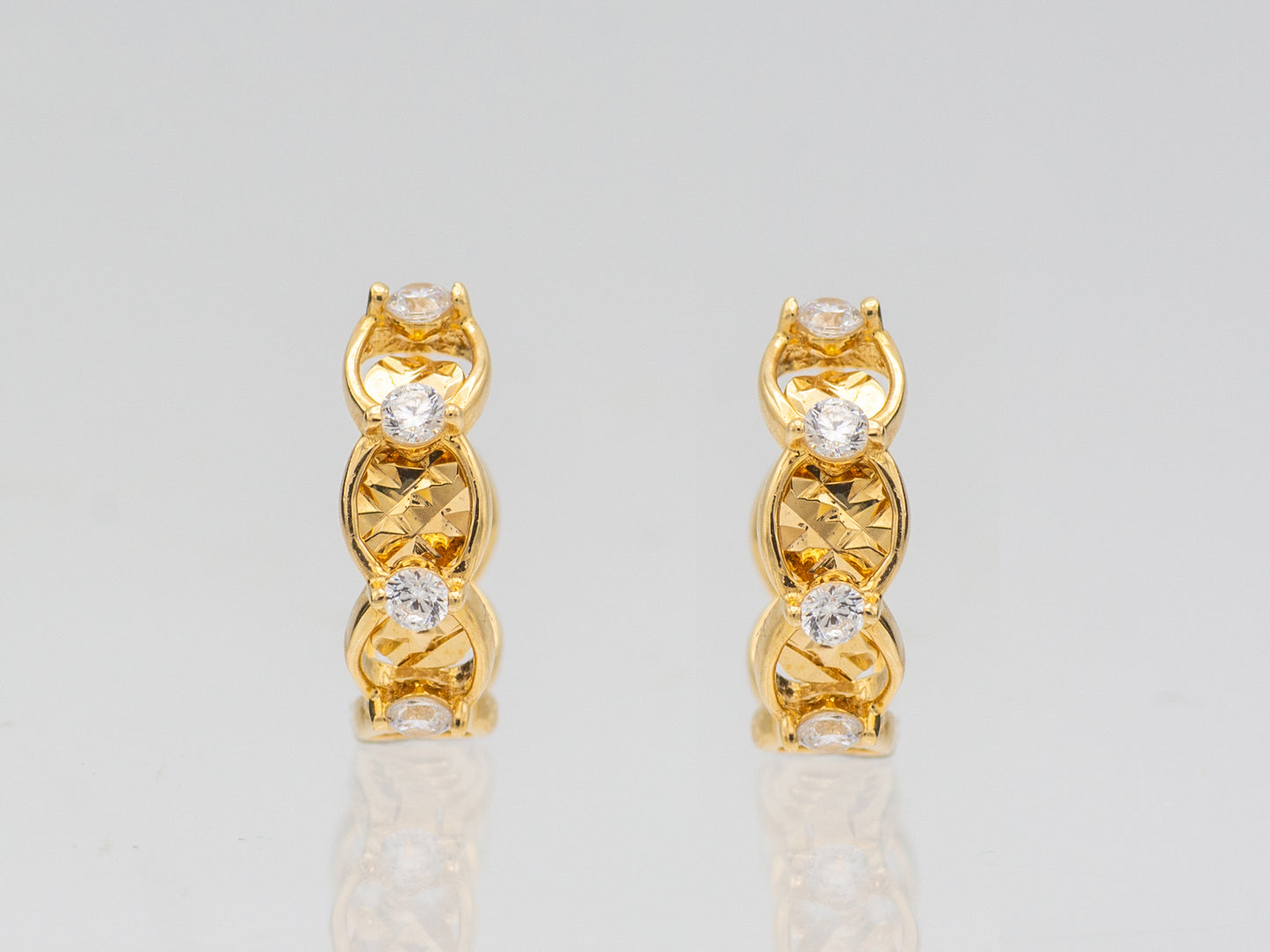 14K Solid Gold Simulated Diamond Huggies Hoop earring
