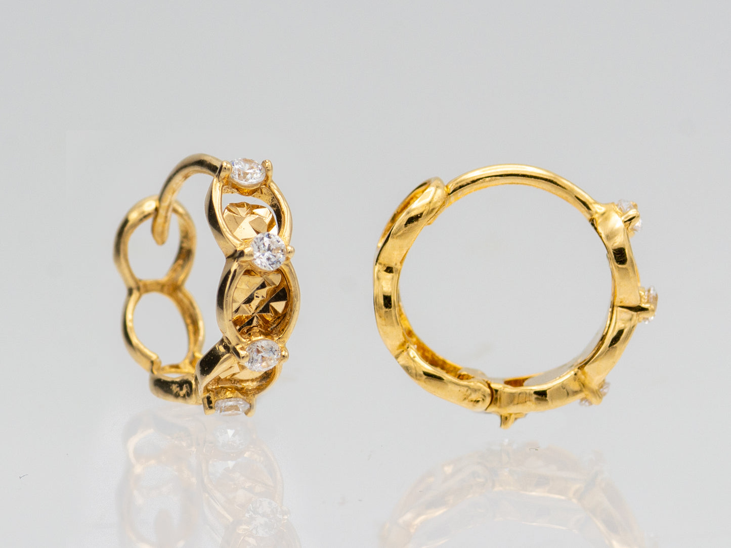 14K Solid Gold Simulated Diamond Huggies Hoop earring