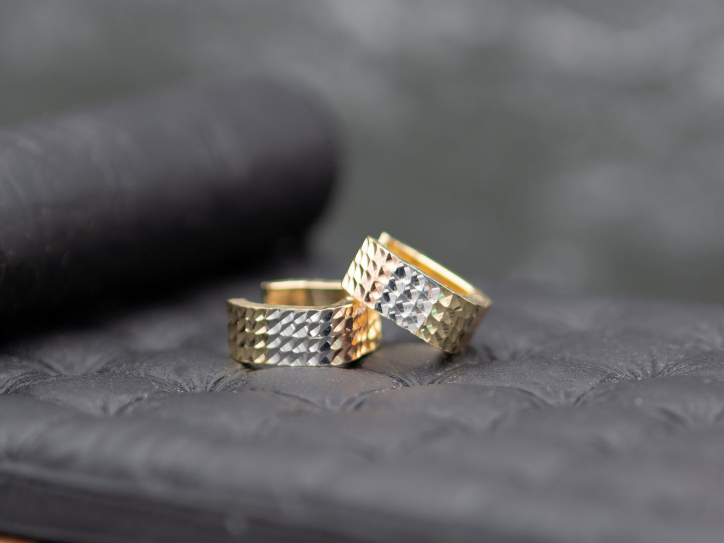 14K Solid Gold Diamond Cut Tri color Square Chunky Huggies Hoop earring