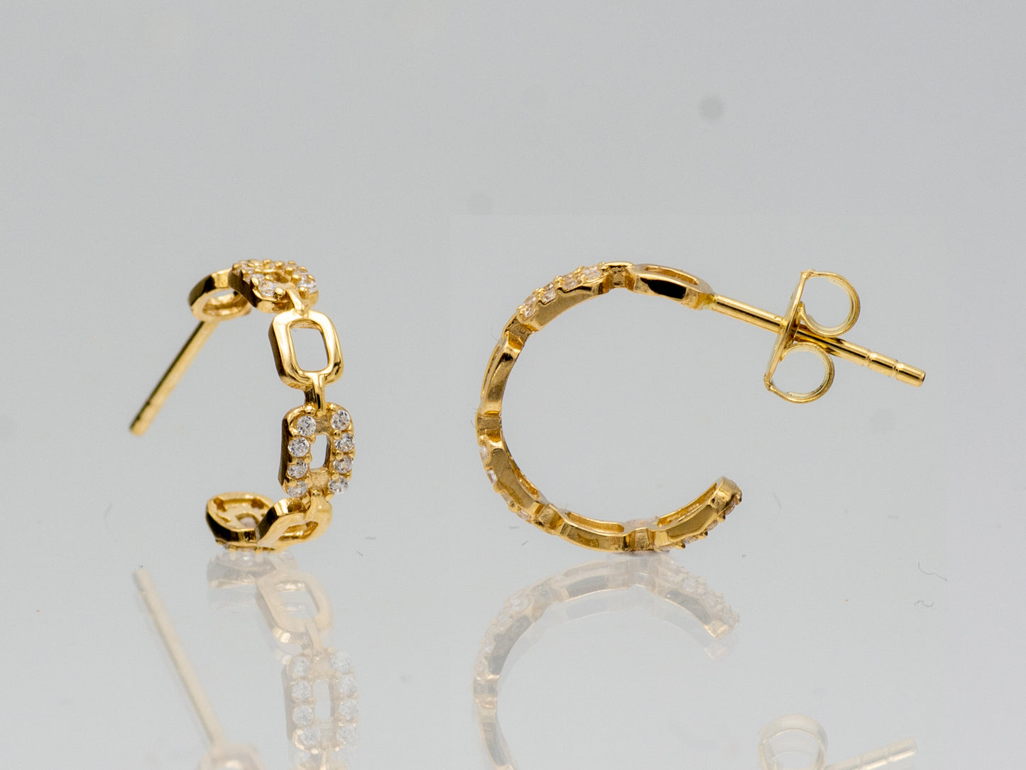 14K Solid Gold Chain Huggies Hoop earring