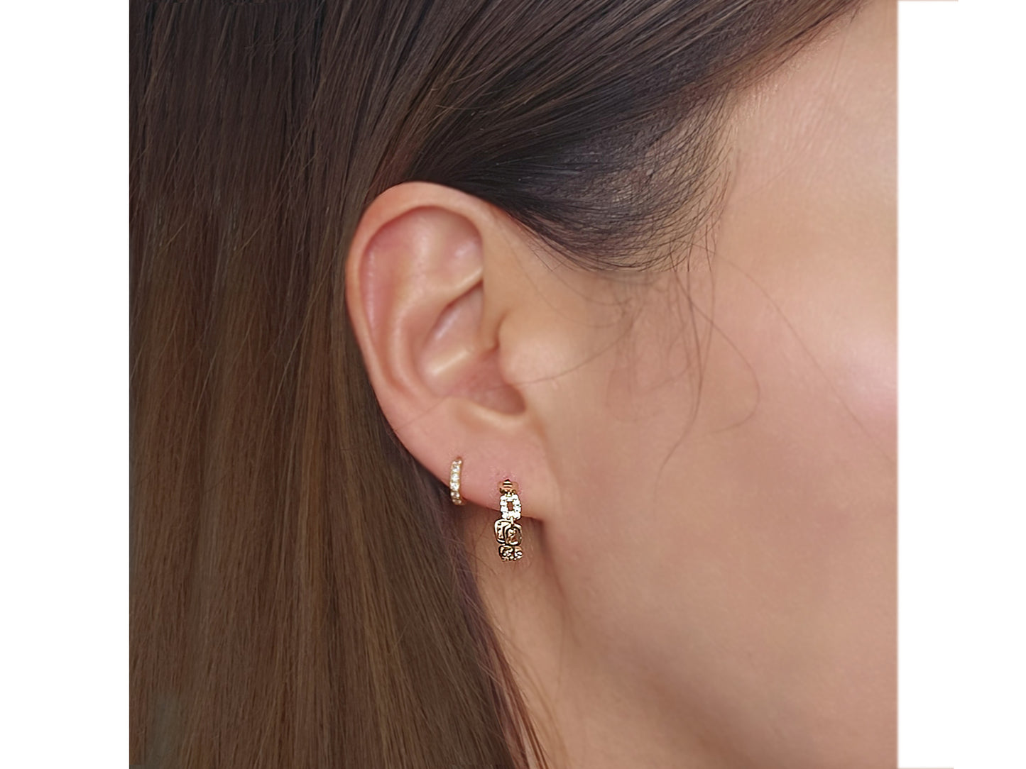 14K Solid Gold Chain Huggies Hoop earring