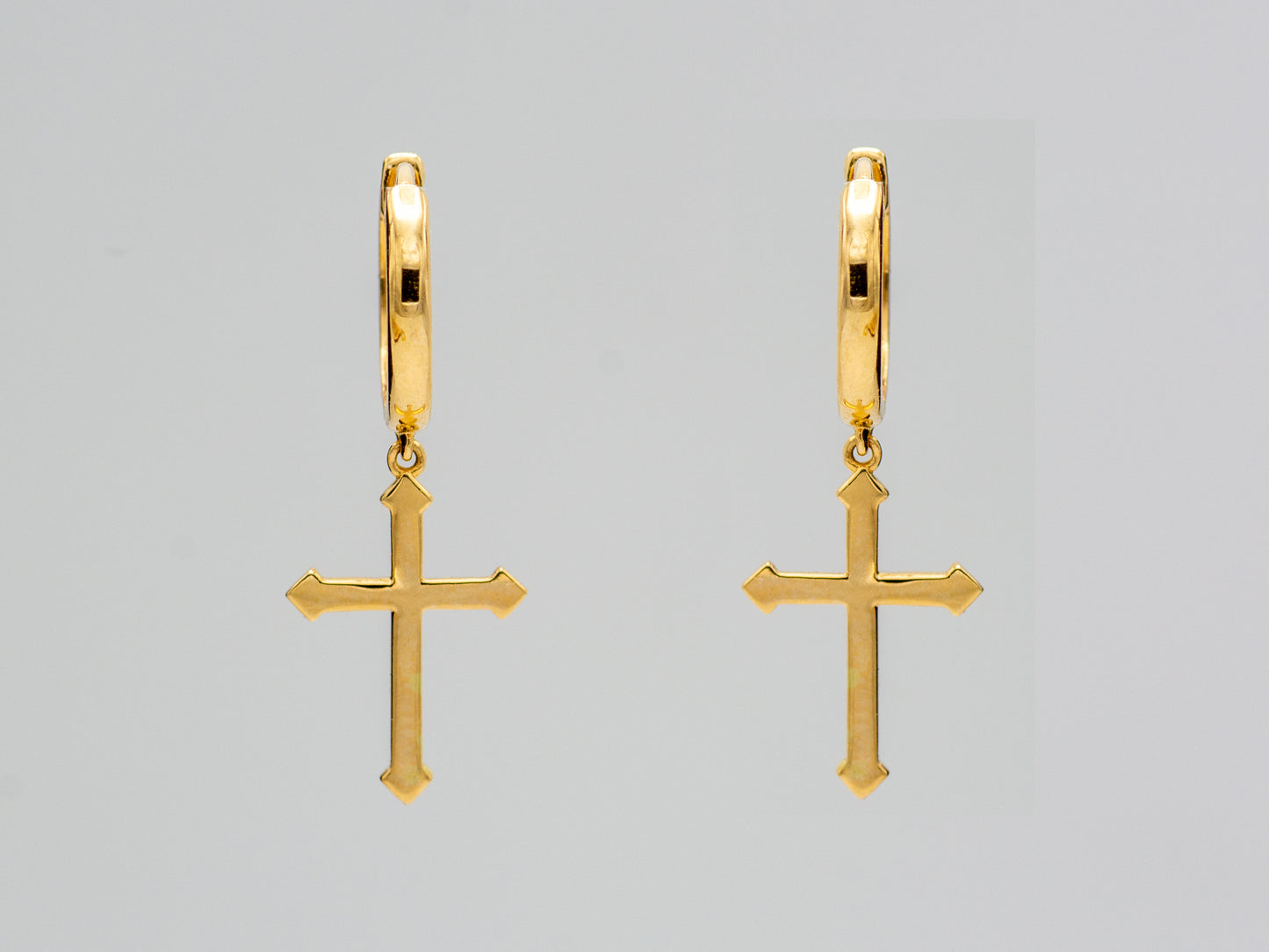 14k solid gold Cross drop Hoop Huggies Dangle earring