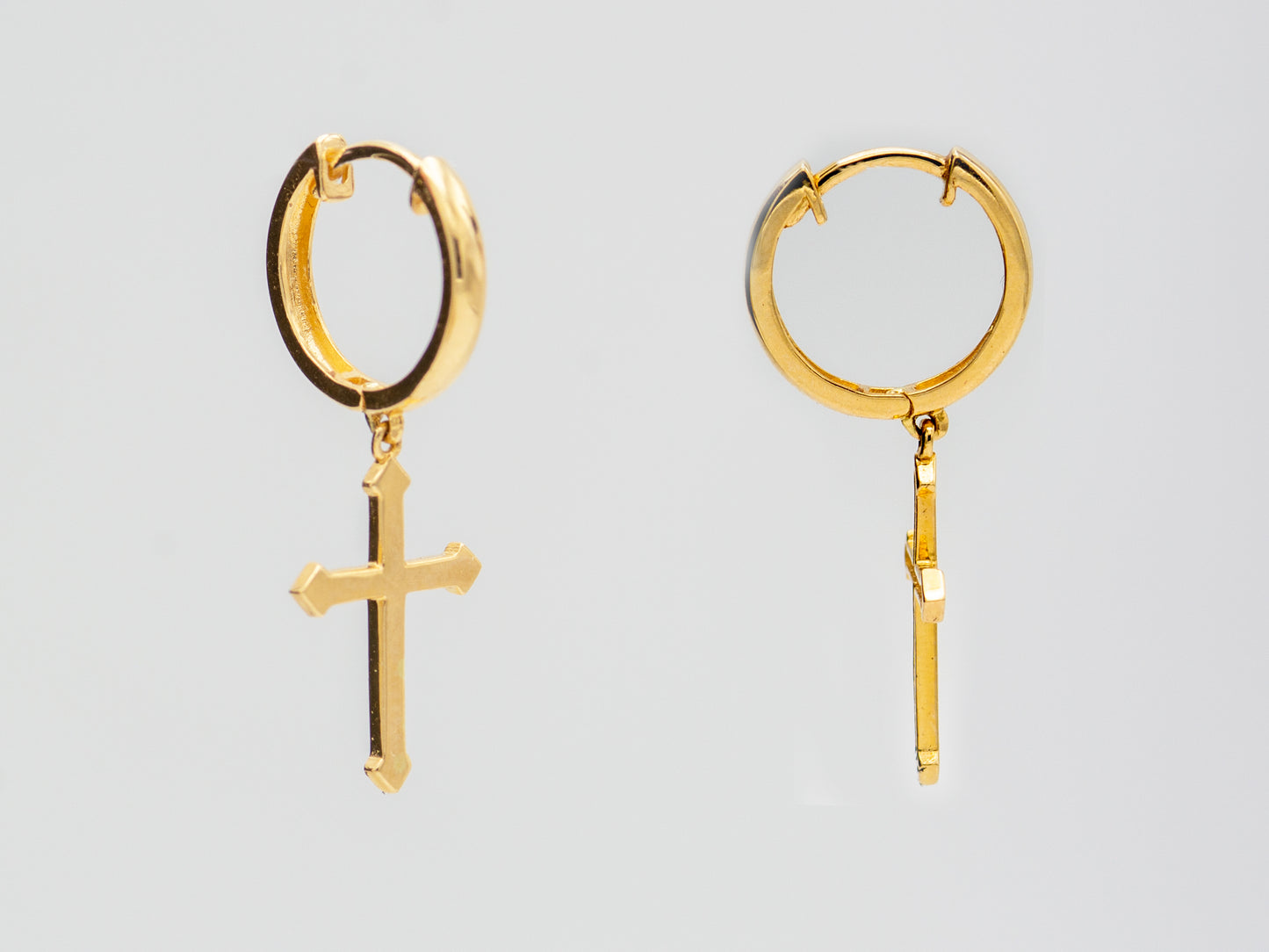 14k solid gold Cross drop Hoop Huggies Dangle earring