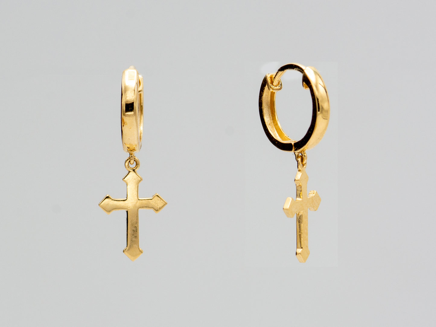 14k solid gold Cross drop Hoop Huggies Dangle earring