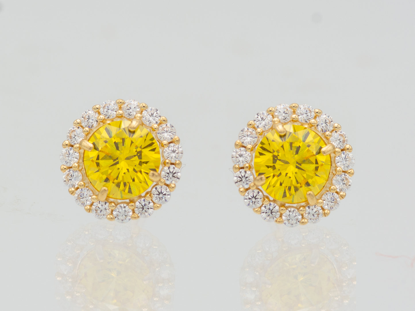 14k solid gold Round Simulated Diamond Yellow Green Blue With CZ stud earring