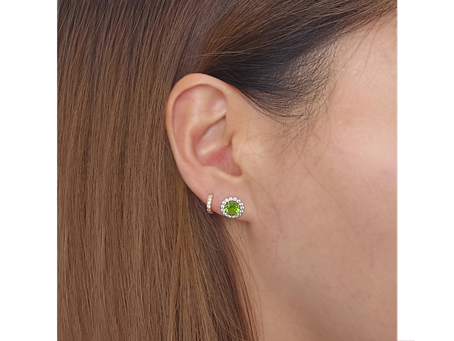 14k solid gold Round Simulated Diamond Yellow Green Blue With CZ stud earring