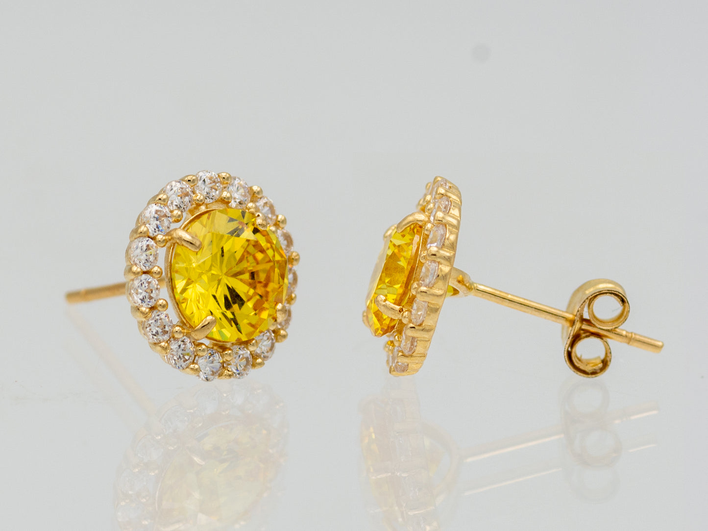 14k solid gold Round Simulated Diamond Yellow Green Blue With CZ stud earring