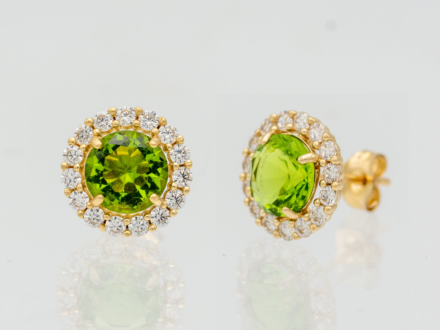 14k solid gold Round Simulated Diamond Yellow Green Blue With CZ stud earring