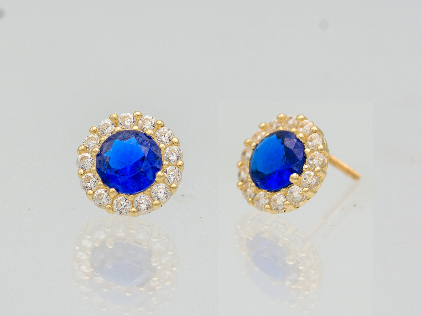 14k solid gold Round Simulated Diamond Yellow Green Blue With CZ stud earring