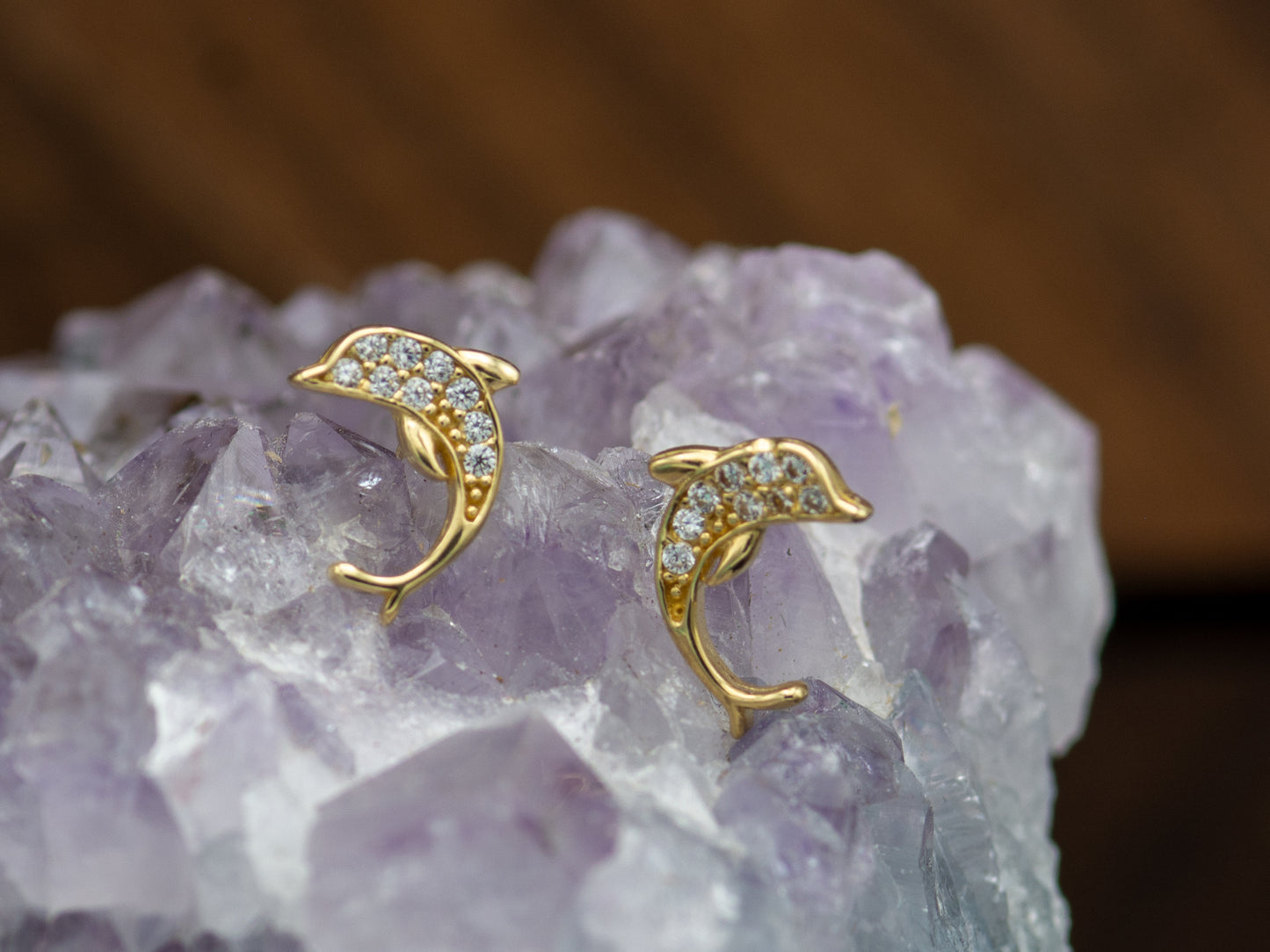 14k solid gold Dolphin stud earrings