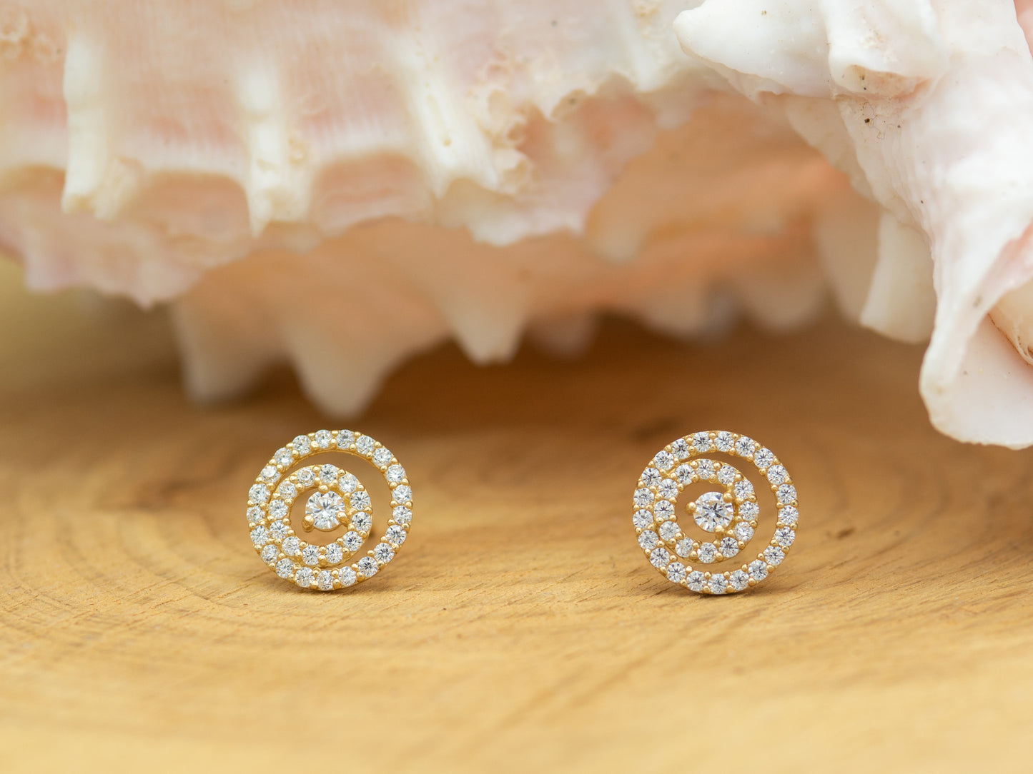 14k solid gold Halo Cubic Zirconia stud earrings