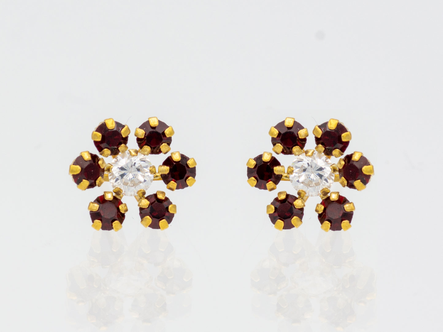 14k solid gold Flower color stone Petal Stud Earring