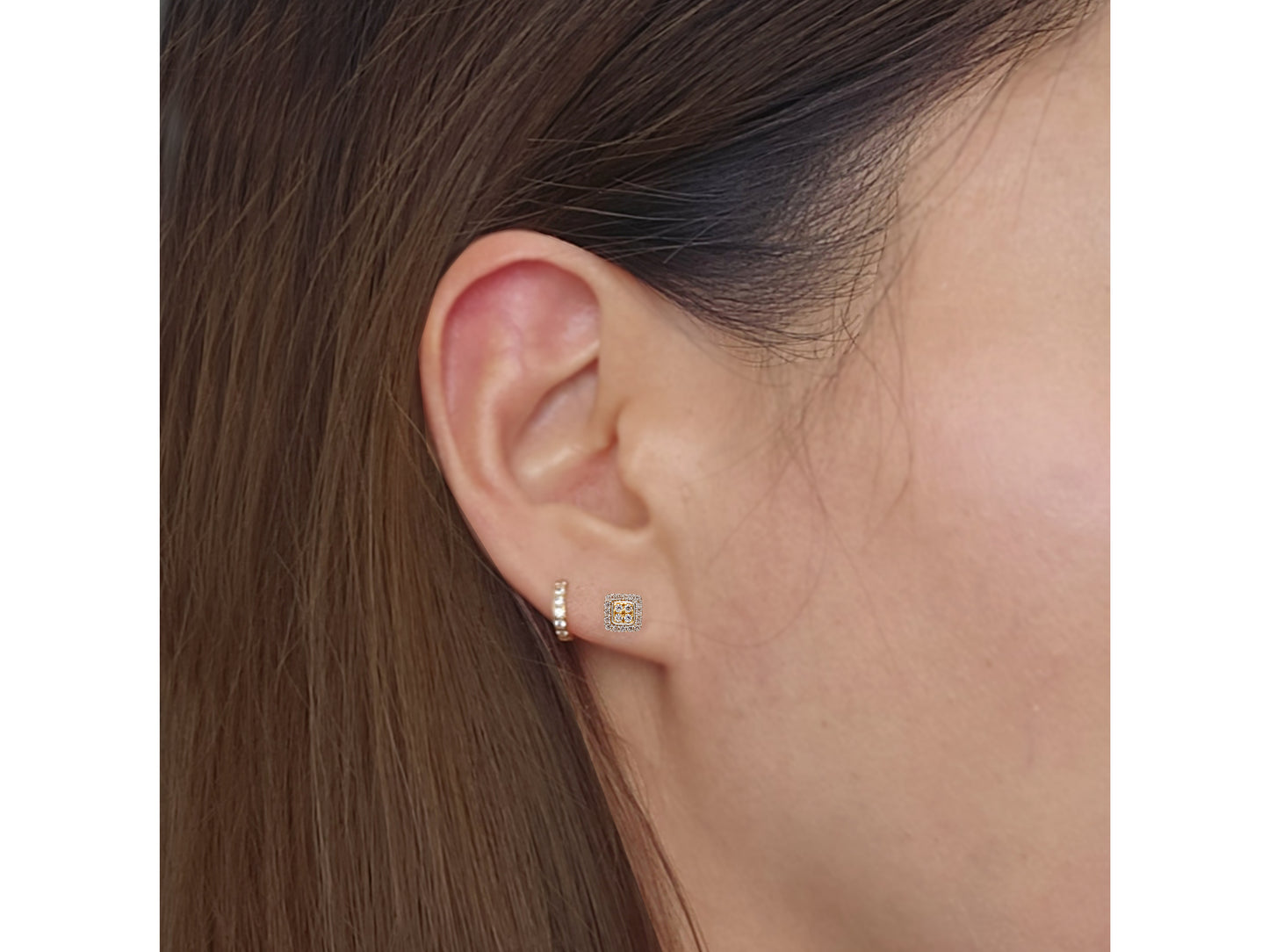 14k solid gold Square Simulated cluster Diamond stud earring