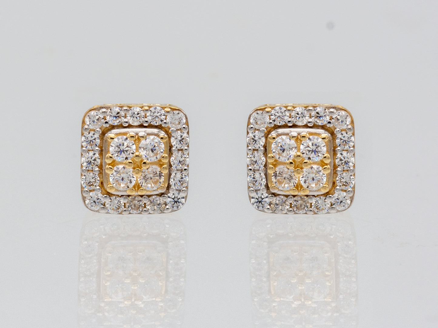 14k solid gold Square Simulated cluster Diamond stud earring