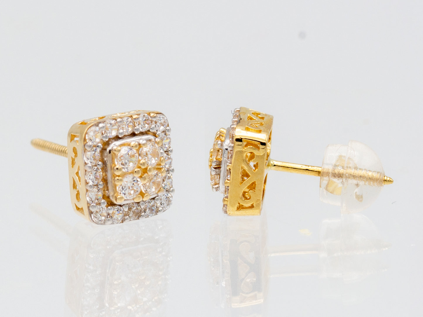 14k solid gold Square Simulated cluster Diamond stud earring