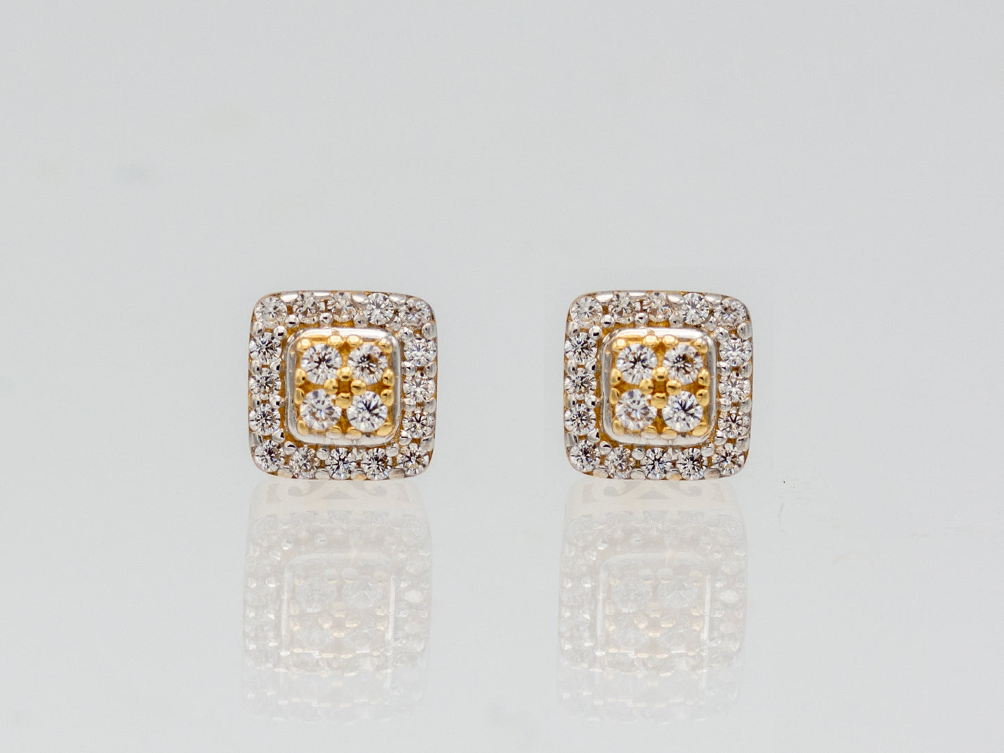 14k solid gold Square Simulated cluster Diamond stud earring