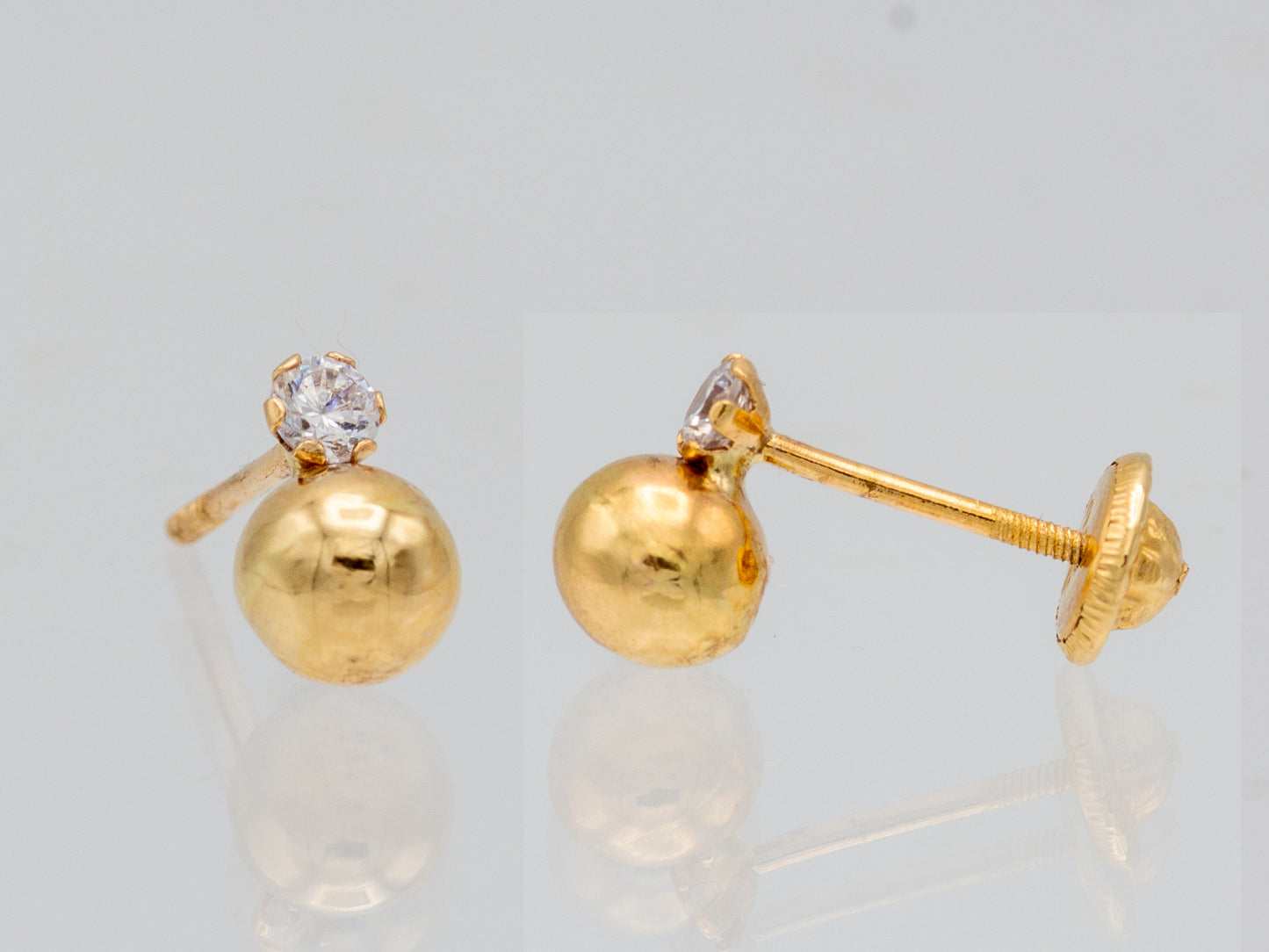 14k solid gold Simulated Diamond Ball earring