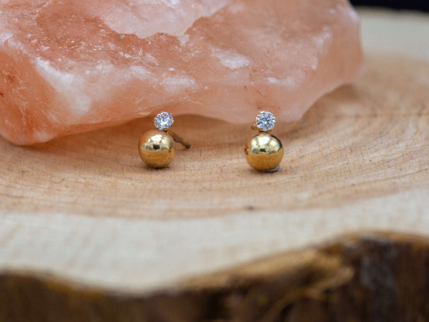 14k solid gold Simulated Diamond Ball earring