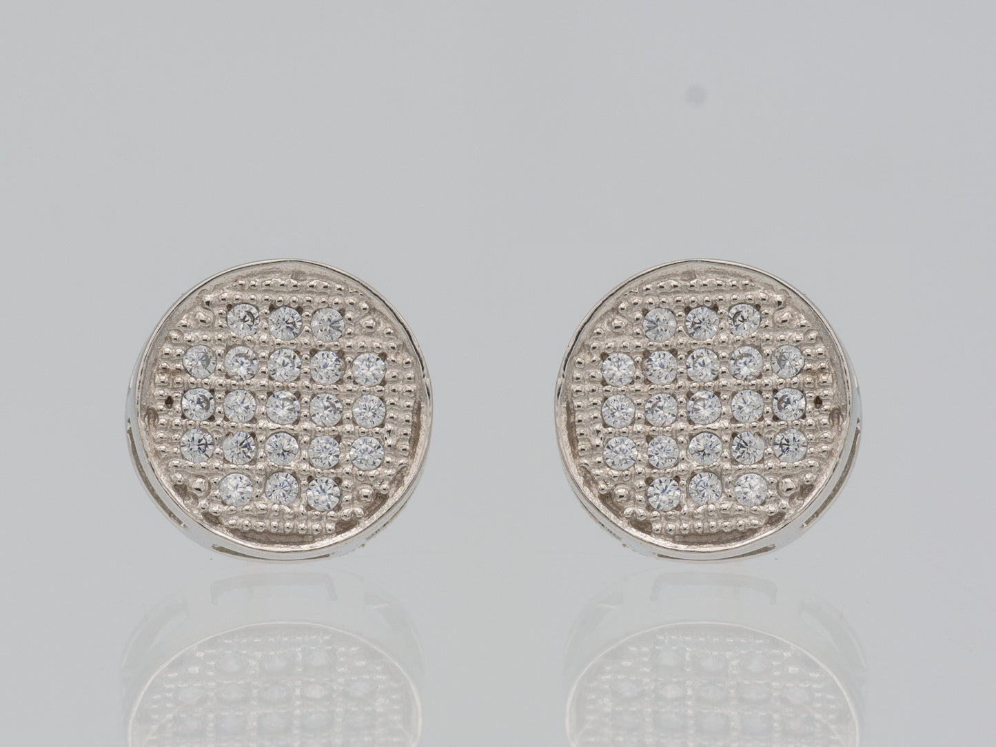 14k solid White gold Round simulated Diamond Circle Shape Iced Stud Earring