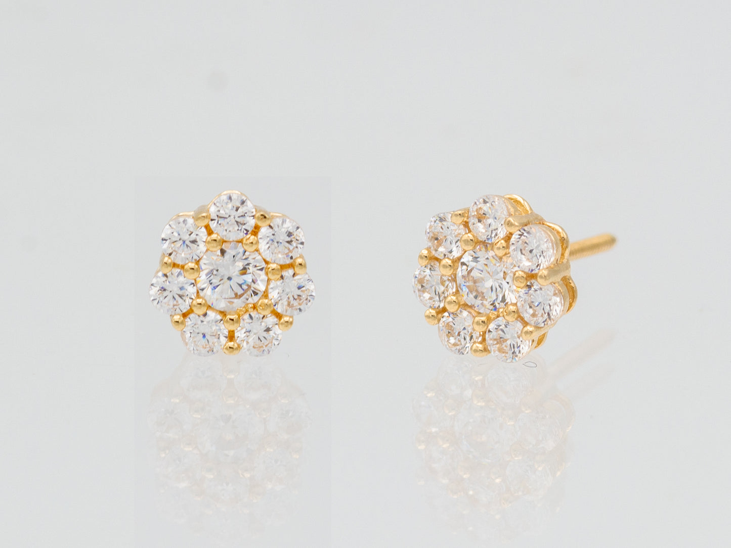 14k Gold Genuine Diamond 7 Stone Honey comb Cluster Stud Earrings