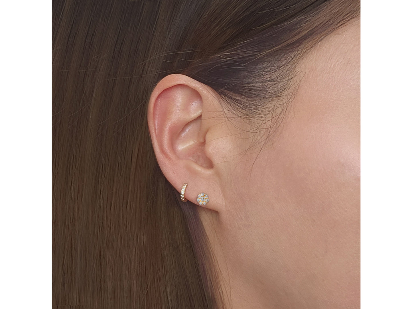 14k Gold Genuine Diamond 7 Stone Honey comb Cluster Stud Earrings