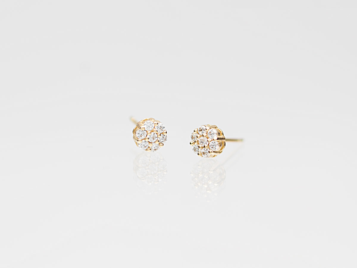 14k Gold Genuine Diamond 7 Stone Honey comb Cluster Stud Earrings