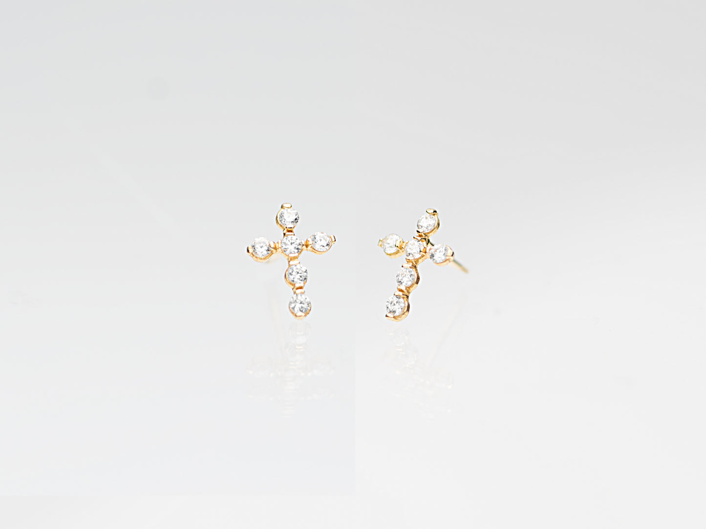 14K solid gold cross stud earring