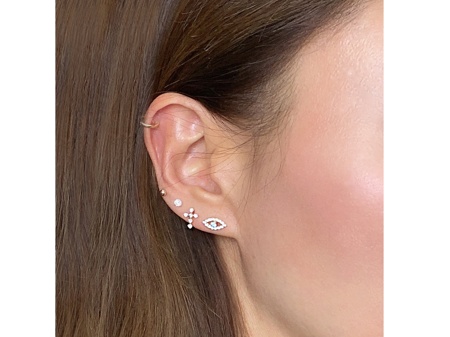 14K solid gold cross stud earring