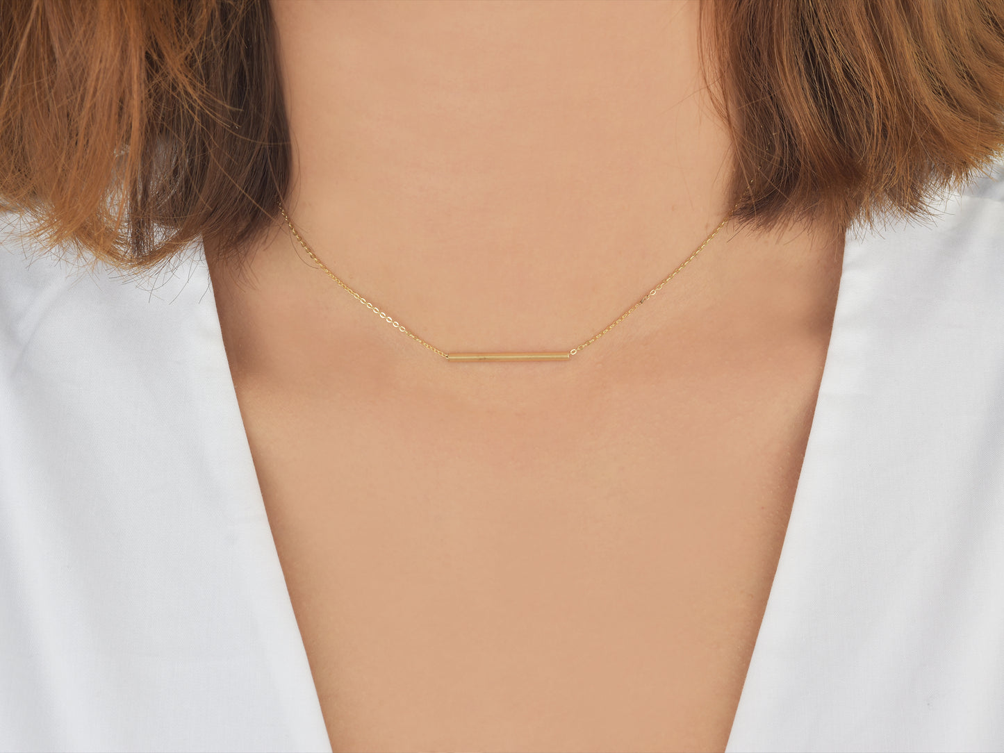 14k Gold Bar/ tube necklace Minimalist Necklace