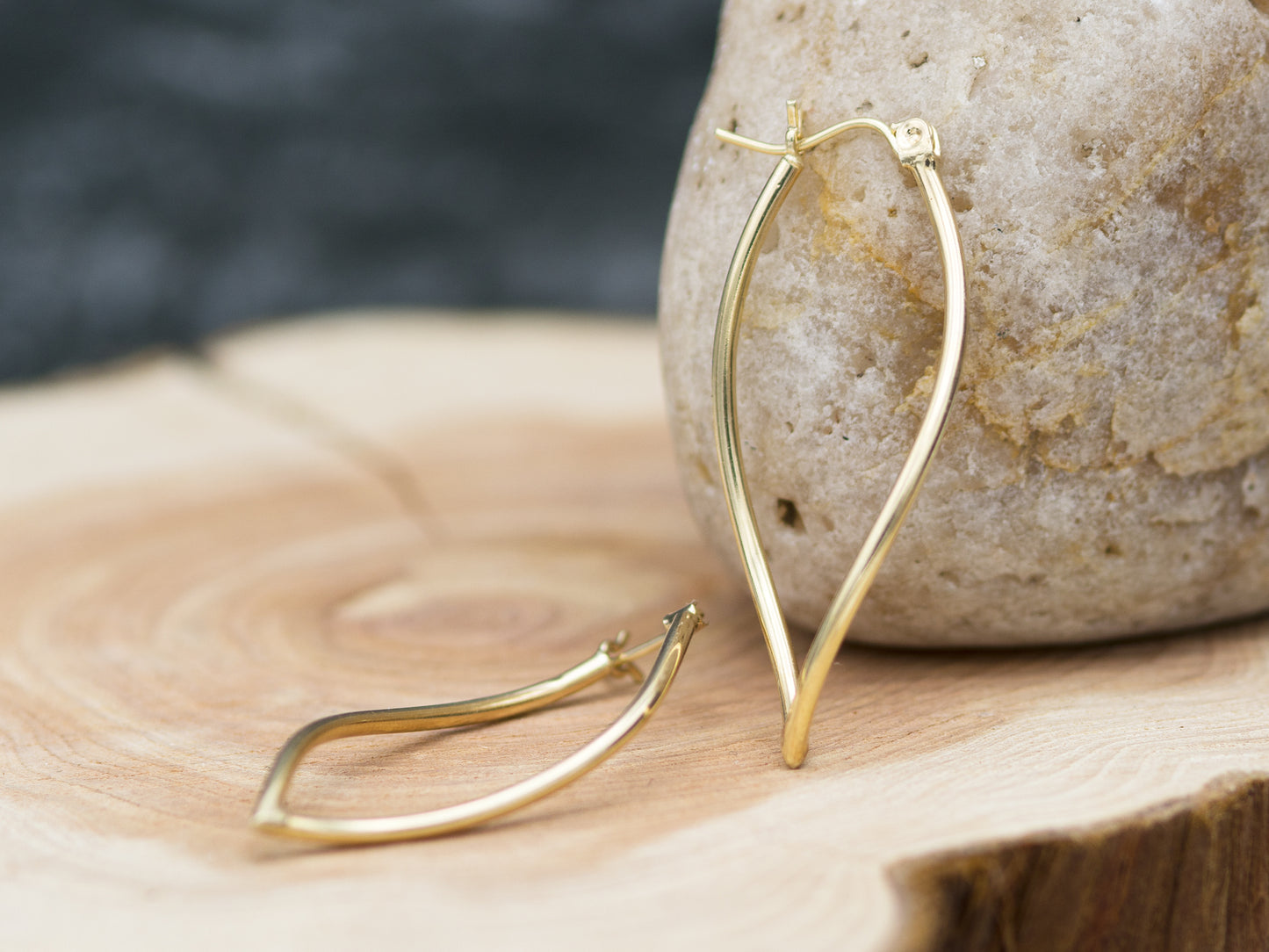 14K Yellow Solid real Gold Twisted Oval Hoop Earrings