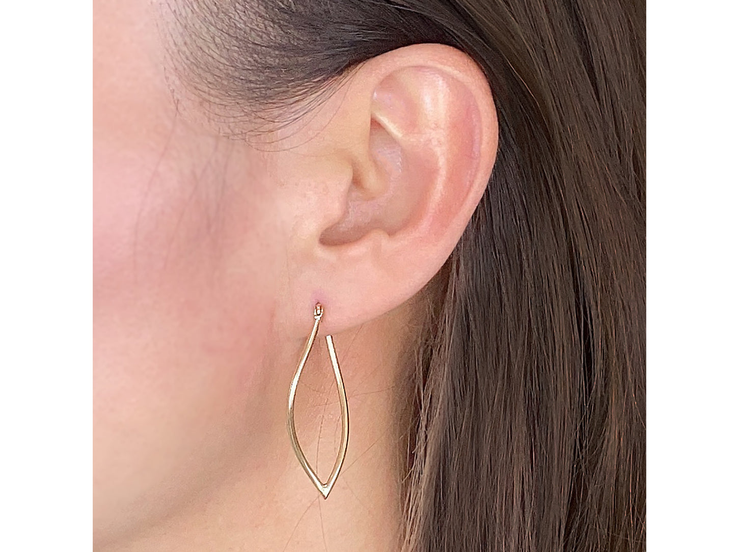 14K Yellow Solid real Gold Twisted Oval Hoop Earrings