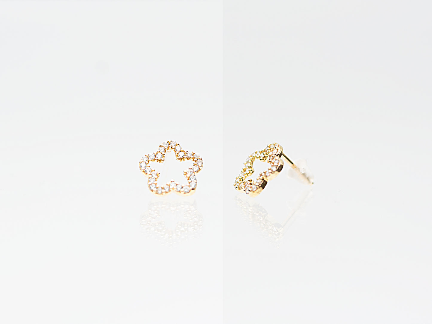 14K Solid Gold Hollow Flower 14K Floral stud earring