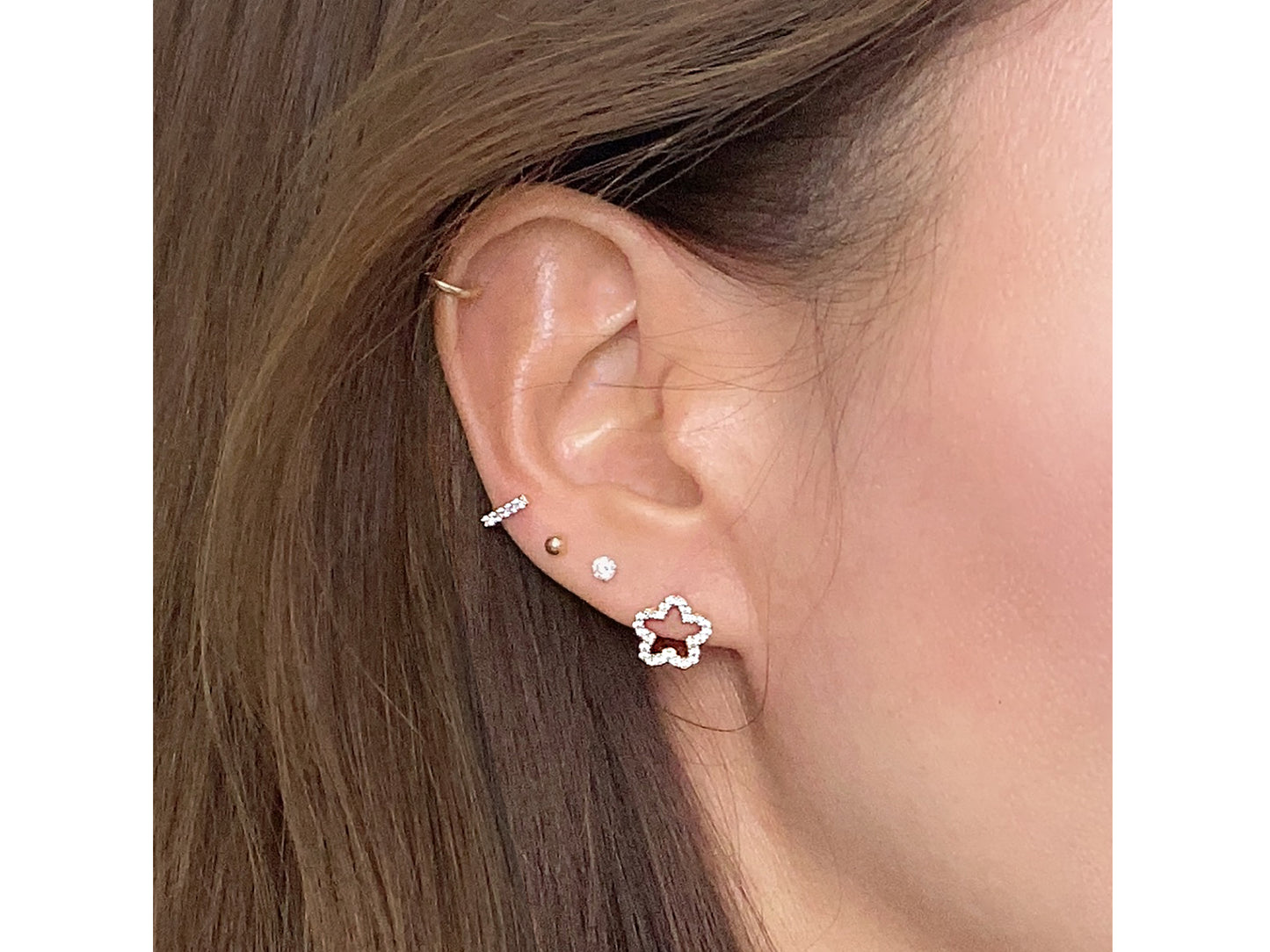 14K Solid Gold Hollow Flower 14K Floral stud earring