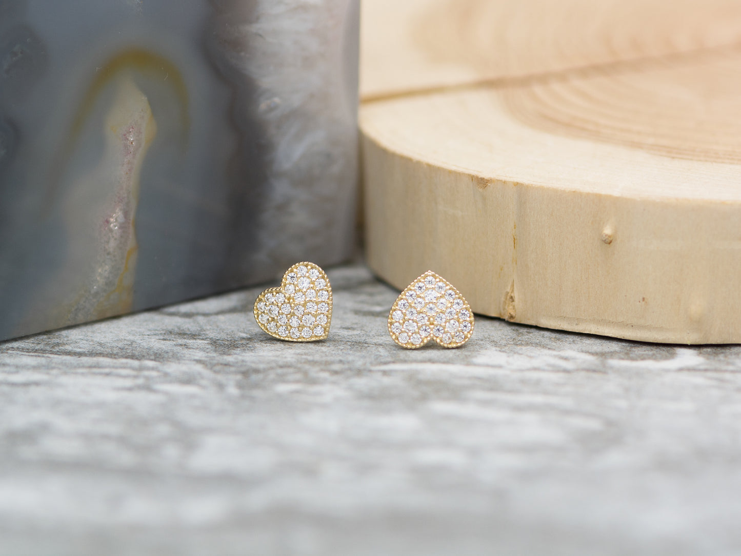 14K Solid Yellow/ white Gold Heart Shape Stud
