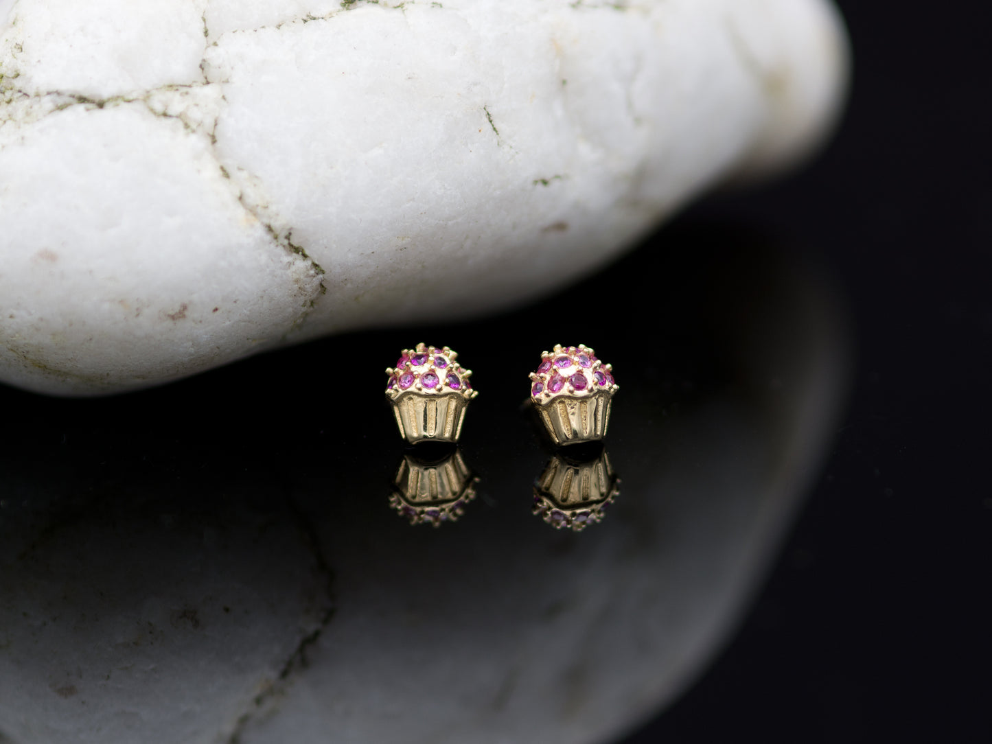 14K solid gold Cup Cake stud earring
