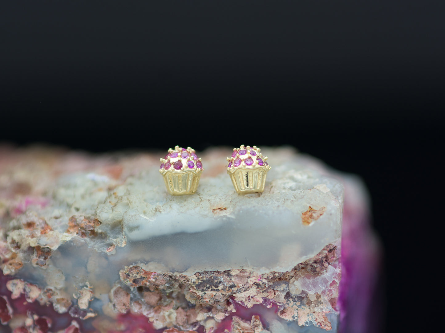 14K solid gold Cup Cake stud earring