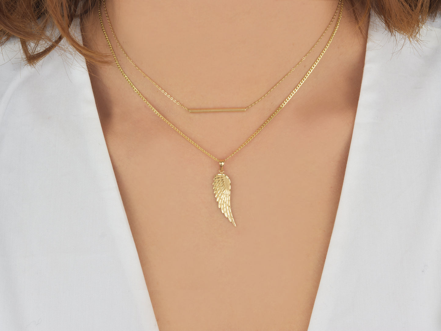 14k solid yellow gold Angel Wing Necklace
