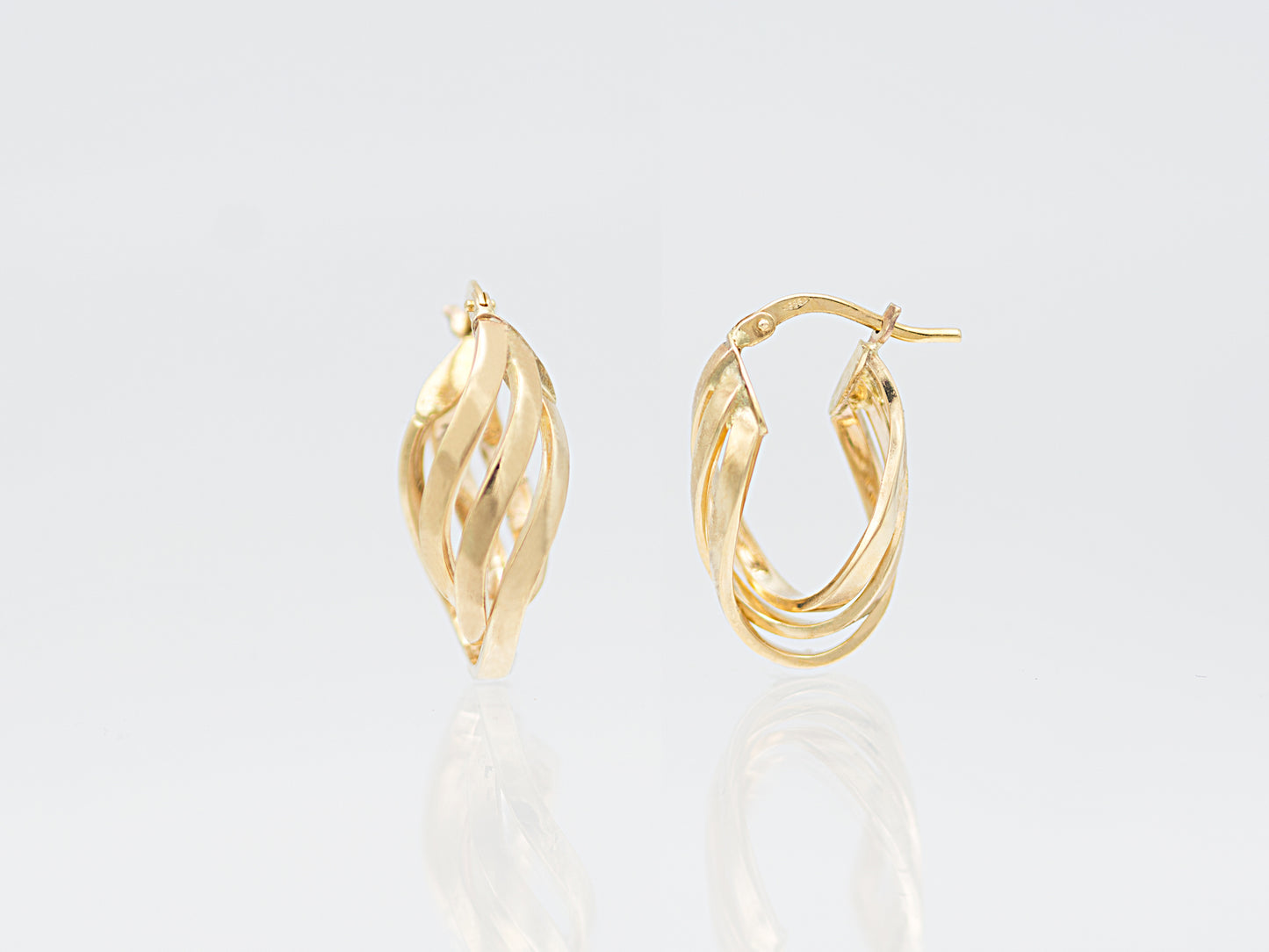 14K Yellow Solid real Gold 3 Line Hoop Earrings