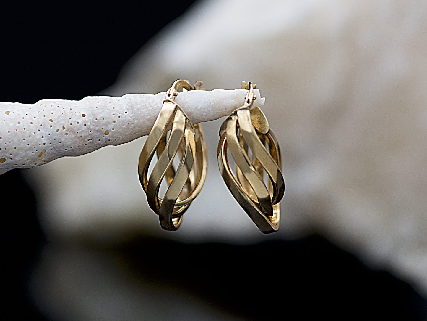 14K Yellow Solid real Gold 3 Line Hoop Earrings