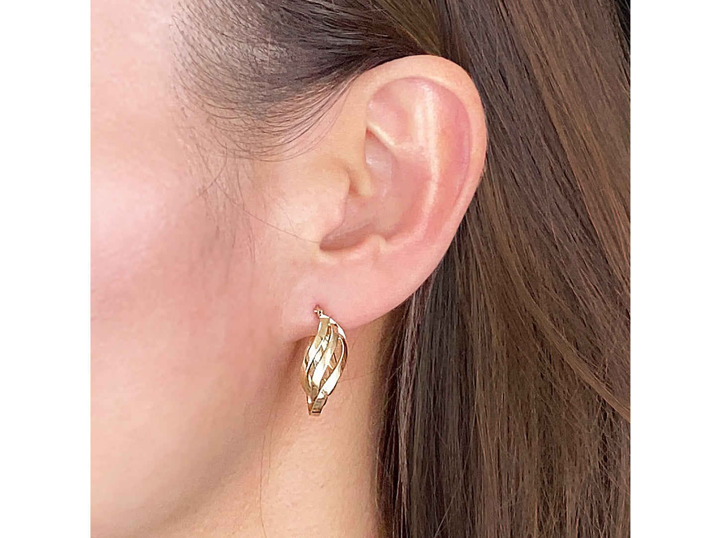 14K Yellow Solid real Gold 3 Line Hoop Earrings