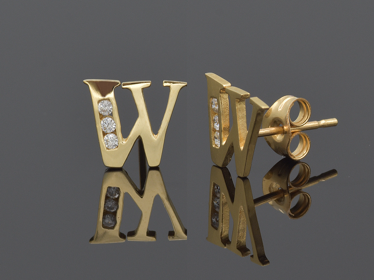 14K Initial Letter Alphabet Stud Earrings A-Z any Alphabet