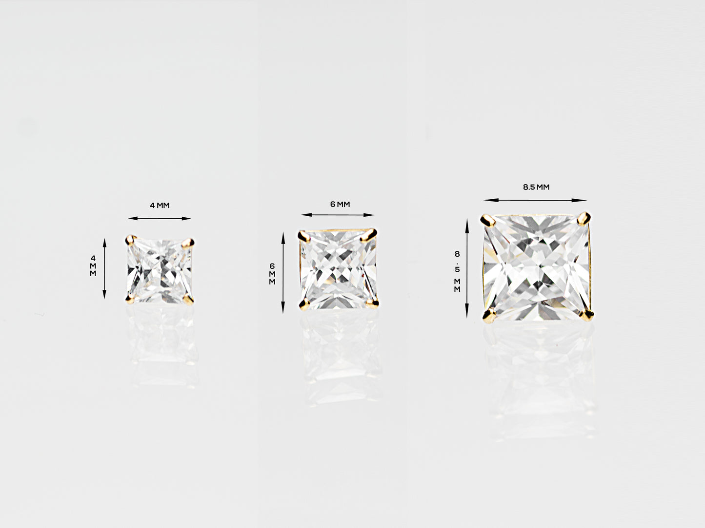 14k Solid Gold Basket Set CZ Princess cut Stud