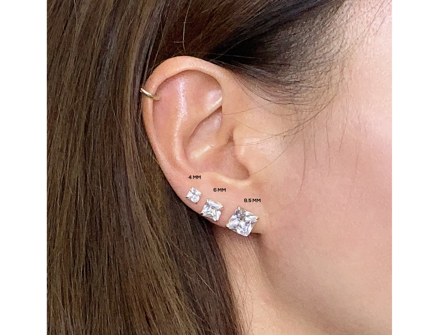 14k Solid Gold Basket Set CZ Princess cut Stud