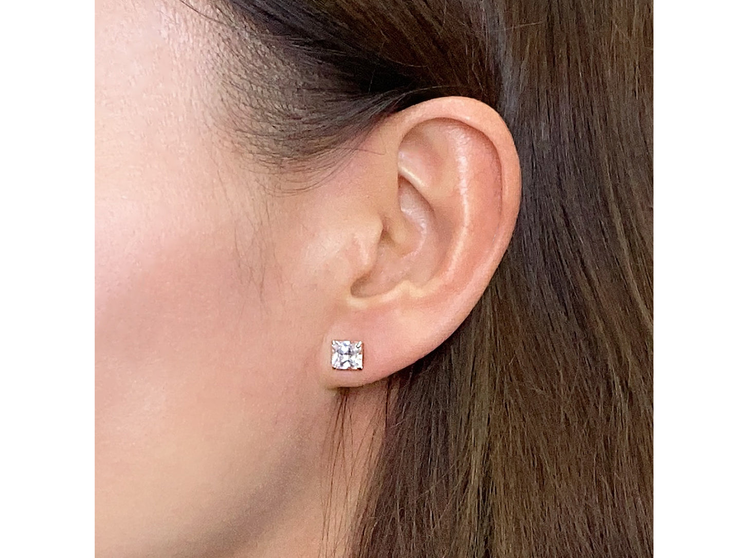 14k Solid Gold Basket Set CZ Princess cut Stud