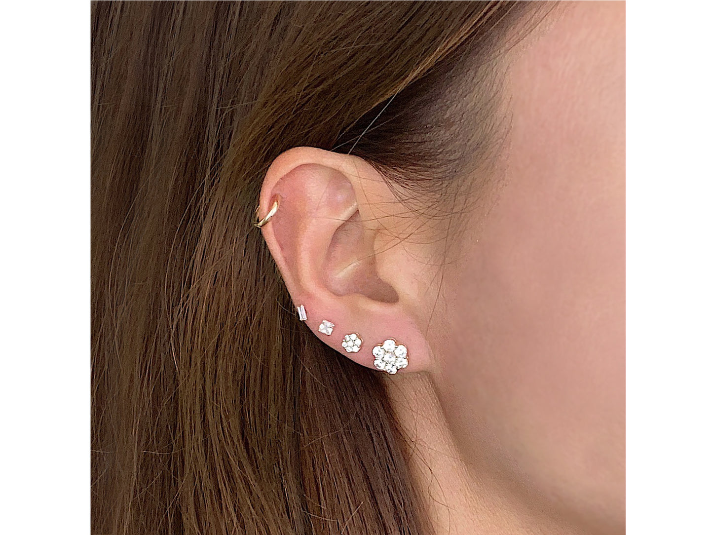 14k Gold Genuine Diamond 7 Stone Honey comb Cluster Stud Earrings