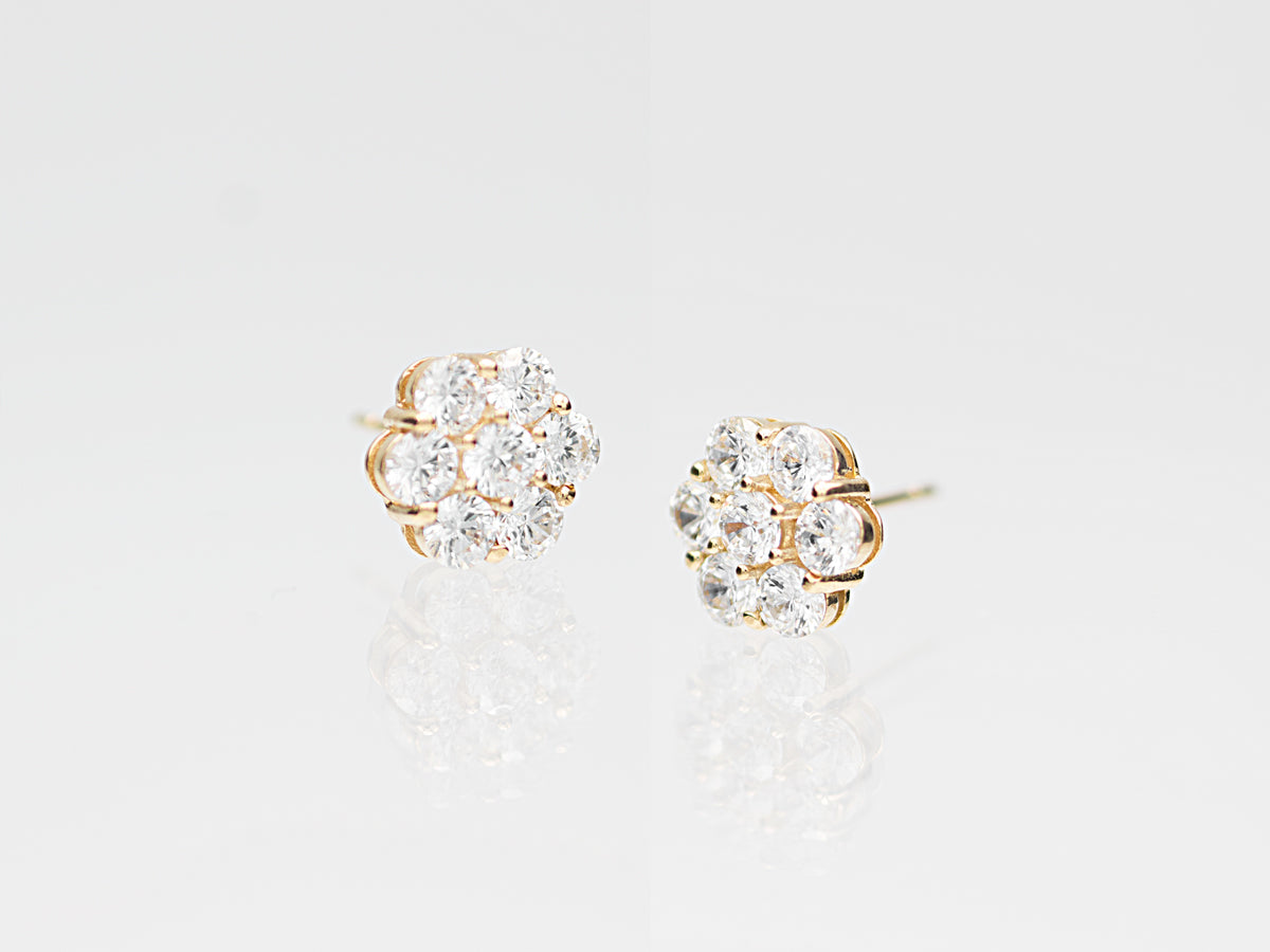 14k Gold Genuine Diamond 7 Stone Honey comb Cluster Stud Earrings