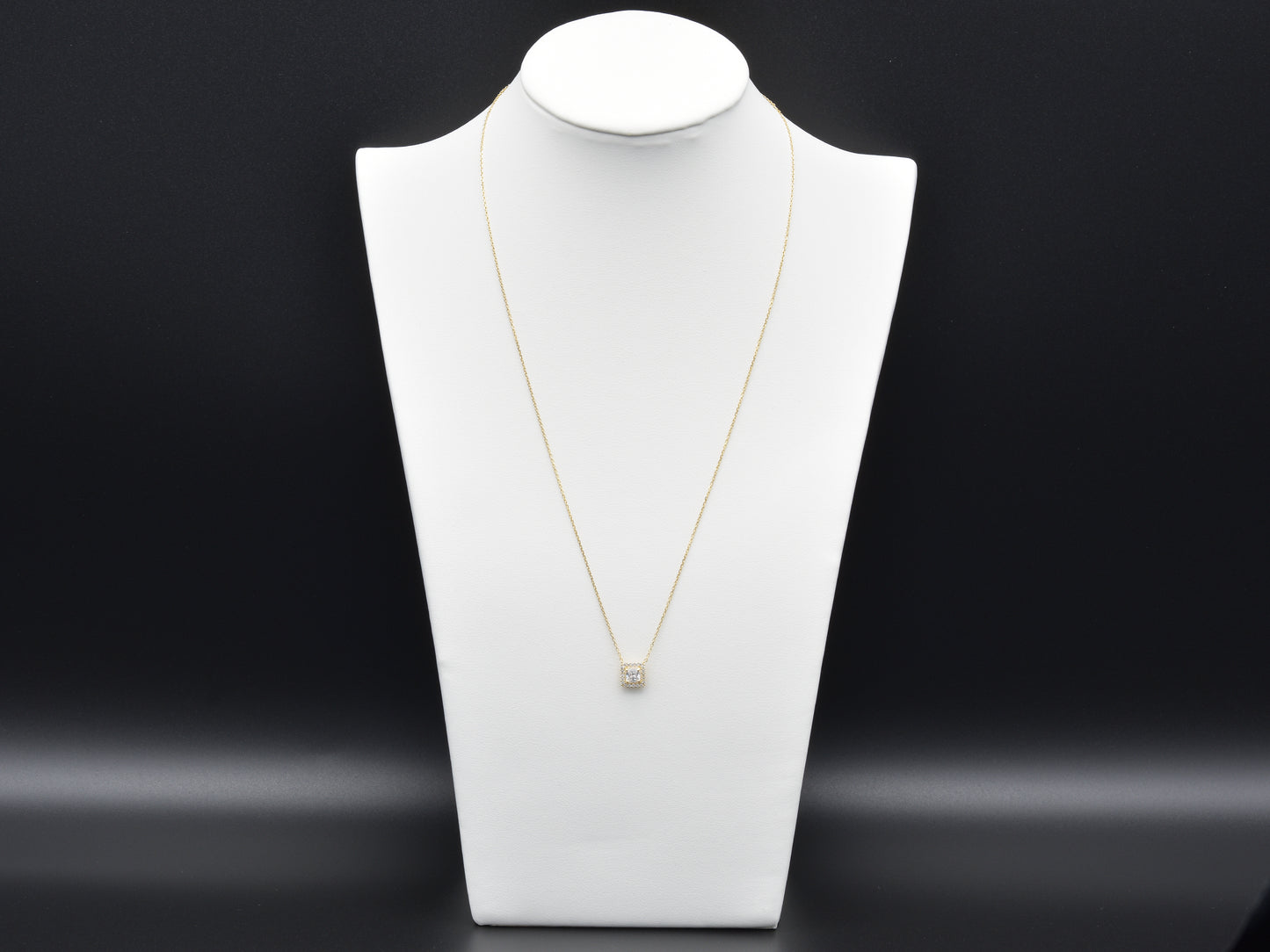 14K solid yellow gold Halo square pendant